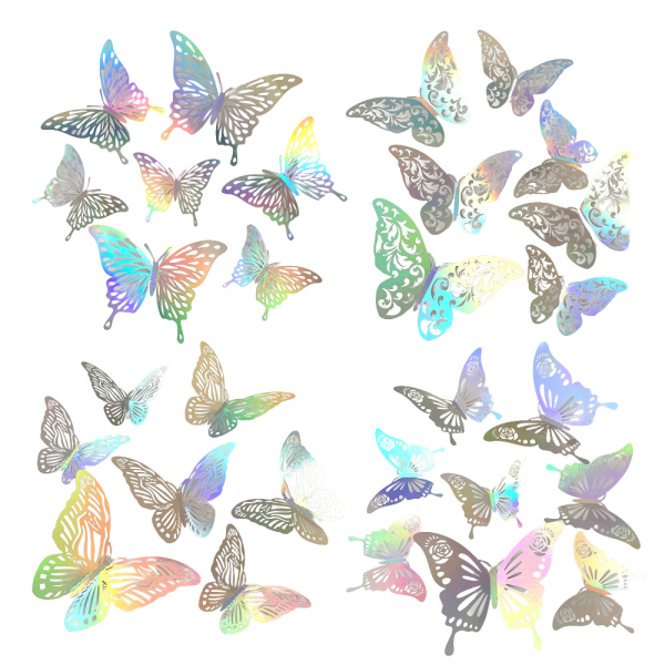 3D-fjärilsväggdekoration 48 st 4 stilar 3
