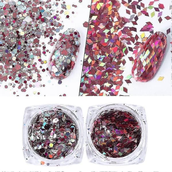 Neglekunst Paljetter Glitter - Festlig Rose Gull Rosa Neglflak