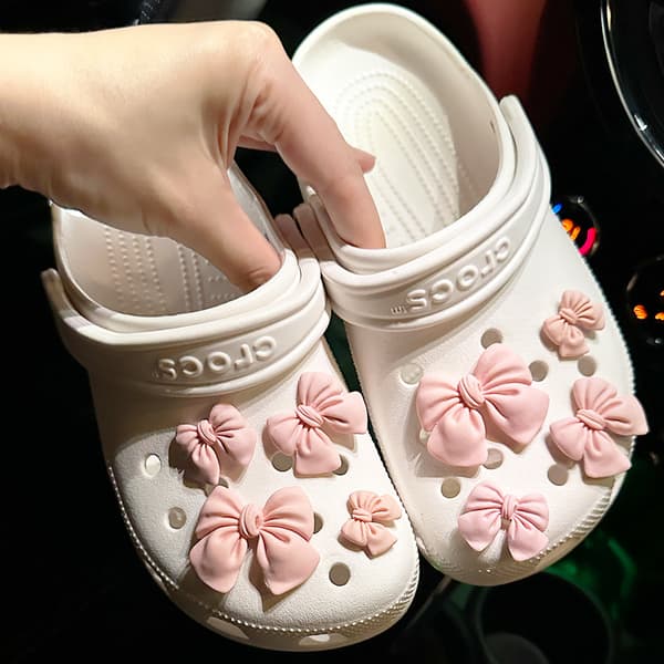 8 stk. lyserøde sløjfe-sko-tilbehør til Croc Charms til teenagere, mænd og
