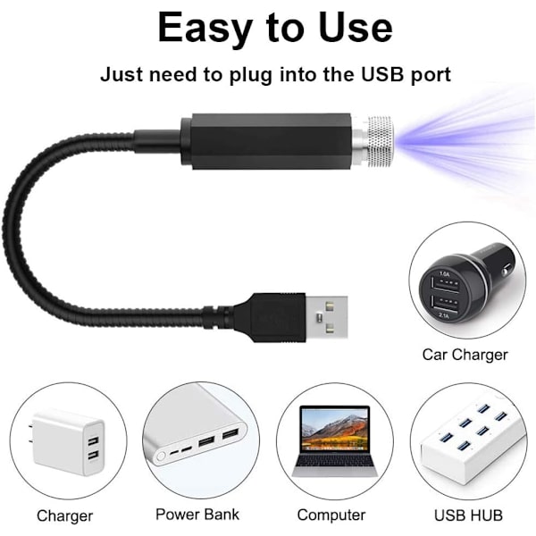 Stjerneprojektor Natlys, Justerbart USB Natlys, Blå Lilla