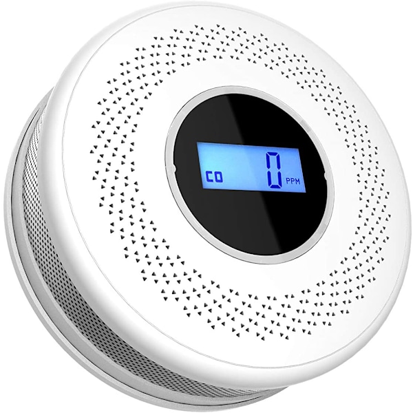 Rökdetektor med kolmonoxidlarm, 10 års livslängd, LCD digital display för realtidsövervakning, talande larmsystem, lämplig för