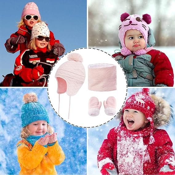 Diamondvågmönster Barnhatt Halsduk Vantar Baby Vinterhatt