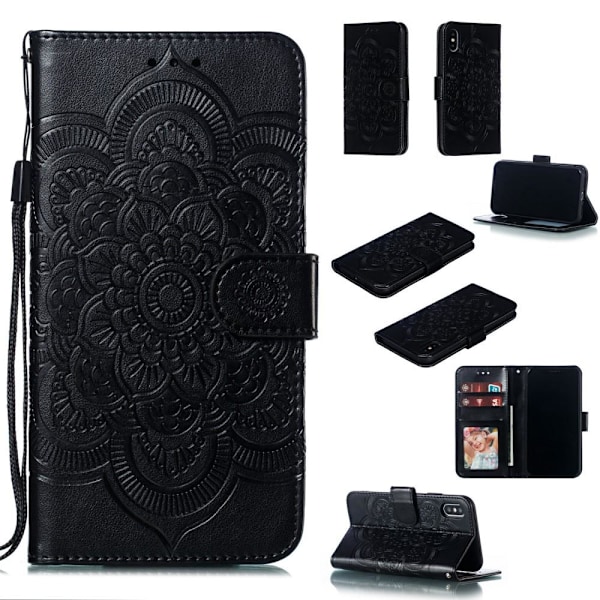 iPhone X/Xs - Mandala Läder Fodral - Svart Black Svart