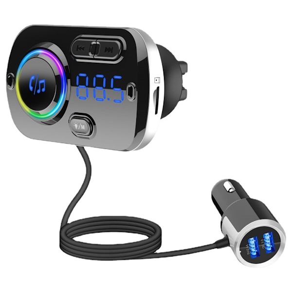 FM-sändare Bluetooth Biladapter, Bluetooth 5.3-teknik, Dubbla Snabbladdningsportar, Handsfree-samtal, Kristallklart Ljud