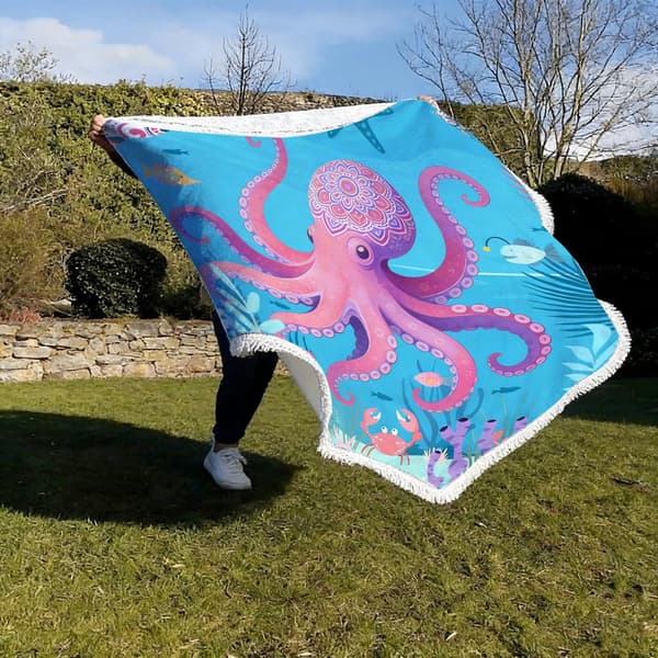 100cm x 100cm Merenelävät Mikrokuitu Pyöreä Hapsullinen Rantapyyhe B