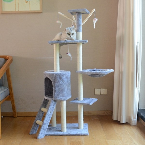Katträd - 138cm - Klöspelare - Klösmöbel Ljusgrå