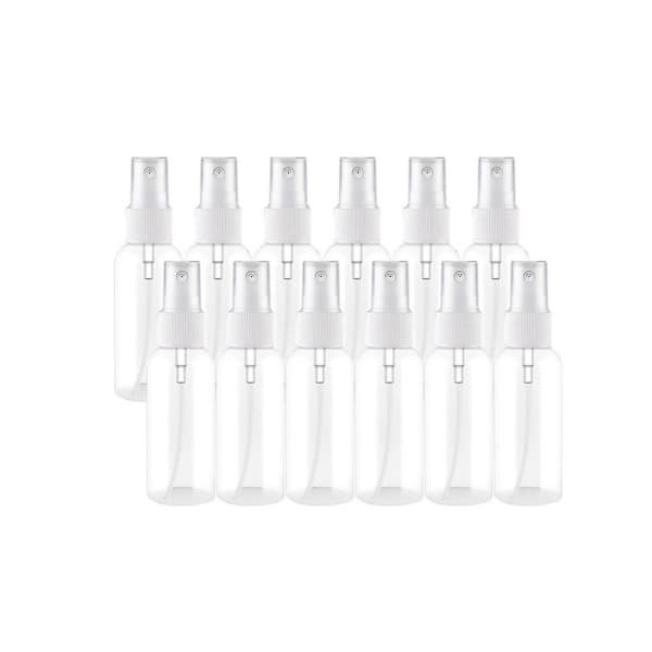 12 st sprayflaskor, transparenta tomma fina dimspray plastflaskor mini reseflaskor set, små påfyllningsbara vätskebehållare 80ml 50ml