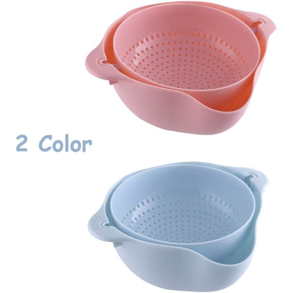 Dubbellagers Roterbar Dräneringsskål, Utrymmesbesparande Förvaringskorg med Snabb och Grundlig Dränering för Köket, Ihålig Design för Enkel Rengöring (Rosa)