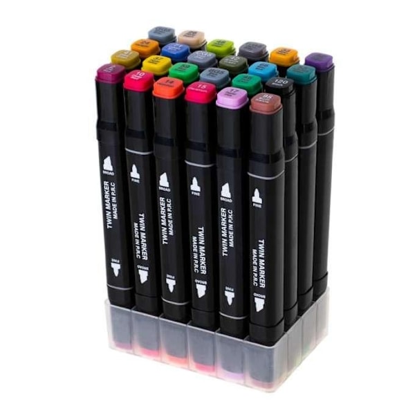 24-Pack - Tuschpennor med Fodral - Dubbelsidiga Pennor multifärg