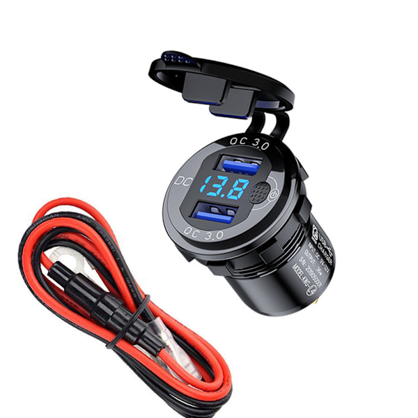 Aluminium 12V USB-uttag Billaddare med PÅ/AV-knapp, Dubbla Quick Charge 3.0-portar för Snabb Laddning av Telefoner och Surfplattor i Bilar och Båtar (Värmebeständig)