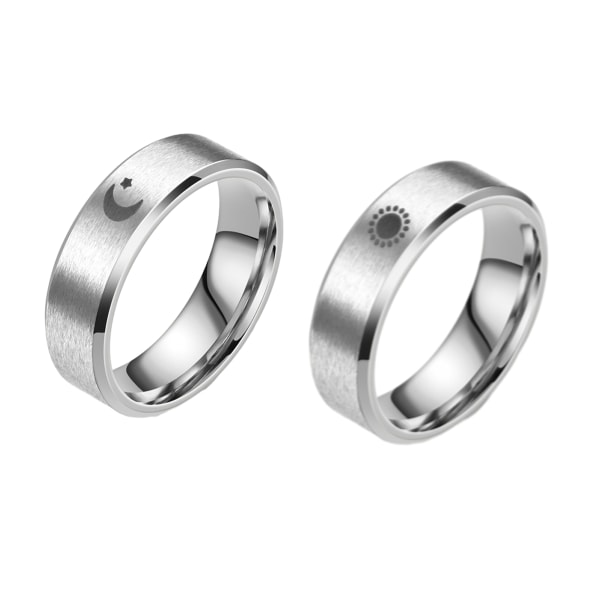 6 mm titanringar för män kvinnor Sol- och månstjärnringar Parringar i rostfritt stål löftesbröllopsringar för honom och henne, Silver Comfort
