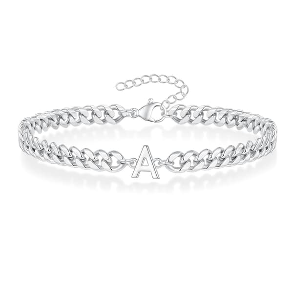 Magic Chain 26-kirjaimen “A” Cuban Link -parirannekoru (saatavilla kullattuna ja hopeoituna) Silver