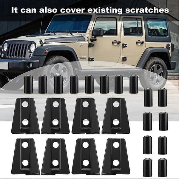 8 stk. sorte bildørhængselafdækninger til Jeep Wrangler JK Unlimited 4-dørs 2007-2018