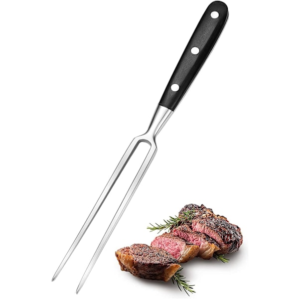 Köttgaffel, stor, rostfritt stål, med trähandtag, bladlängd