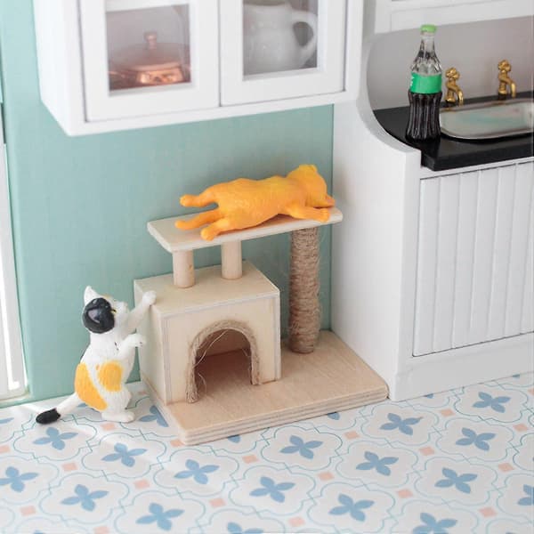 1:12 Mini Moderne Træ Skrabepæl Miniaturer Møbler Dukkehus Kæledyr Træ Skrabepæl