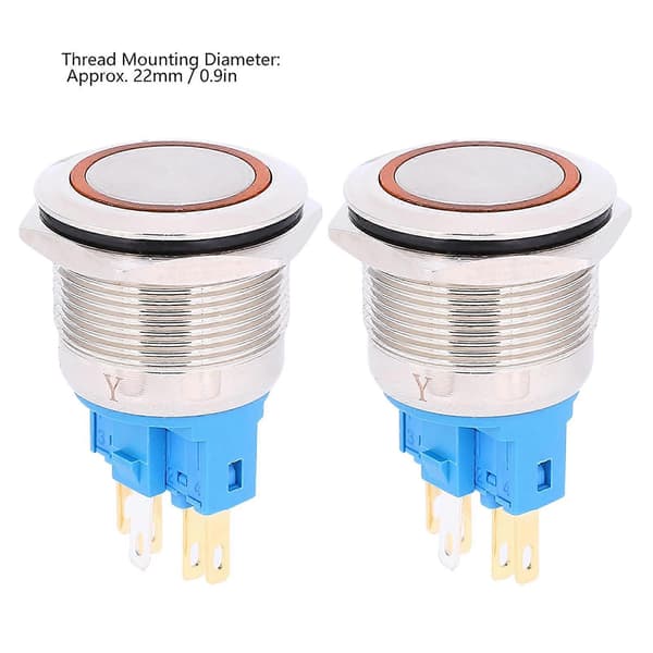 2st 22mm DC3-6V Ring 6-stifts återställningsknapp med IP65 skyddsnivå Orange