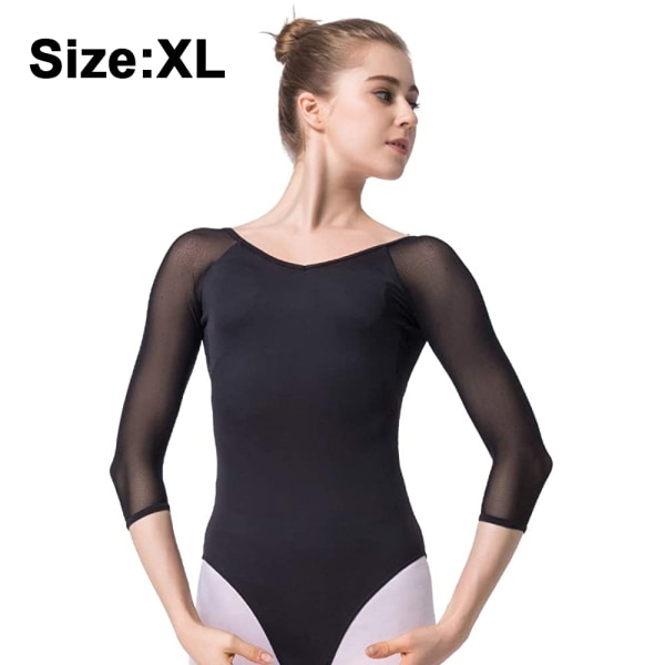 Balett Leotard för kvinnor med kort ärm, svart XL