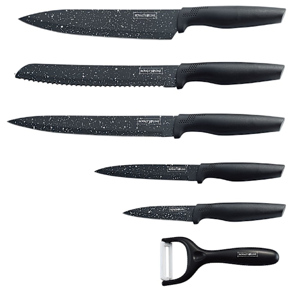 Non-Stick Knivset med Potatisskalare - Marmoryta Svart