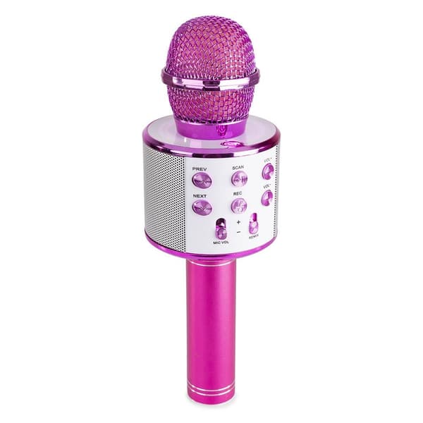 Karaokemikrofoni kaiuttimella ja Bluetoothilla, vaaleanpunainen
