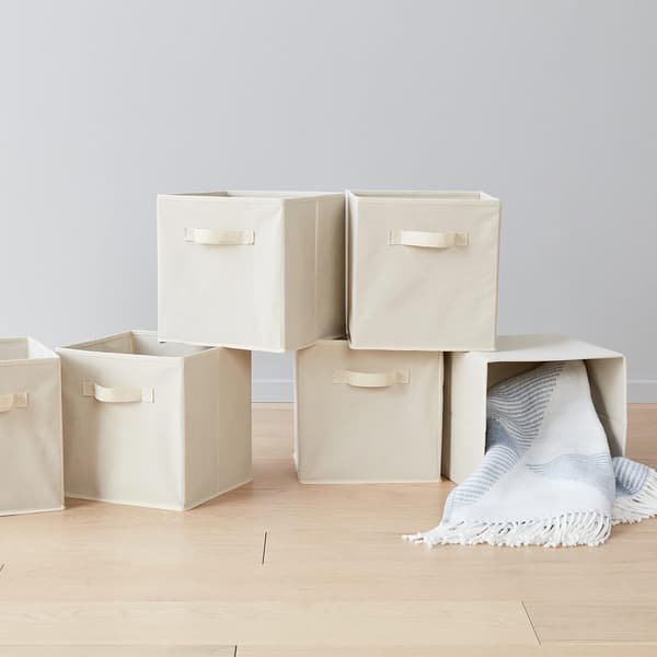 Sammenleggbare stoffoppbevaringskuber med håndtak, beige
