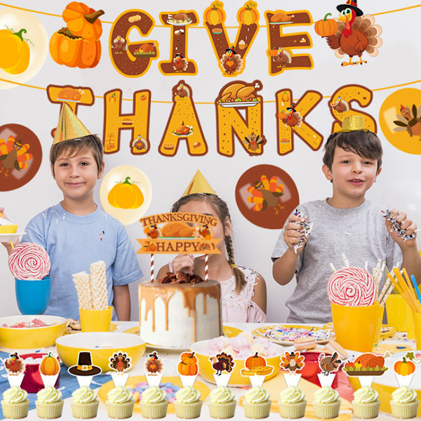 Elegant Tårtdekoration, 3D Kalkondekorationer, Livfulla Hängande Pappersfläktar, Give Thanks Banner, Höstskördetema för Thanksgiving-festtillbehör
