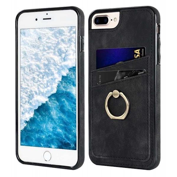 iPhone 7 Plus / 8 Plus Mobilskal med Korthållare Retro V4 Svart