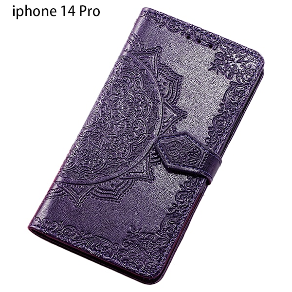 Plånboksfodral, Flip Case PU-läder Präglad Folio Magnetisk Stativskydd Kortfack för iPhone 14 Pro