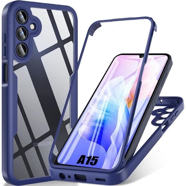 Fodral för Samsung Galaxy A15 5G-4G Helkroppsförstärkt kant hårt 360° skydd - Marinblå