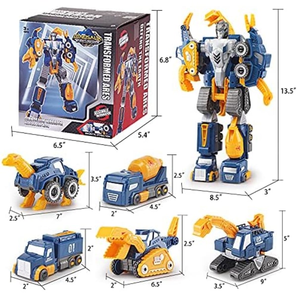 Pedagogiska STEM-leksaker, fingerfärdighetsfrämjande transformerande robotar för barn, magnetiska leksaker för att bygga 5-i-1 dinosaurier eller robot, perfekt födelsedagspresent