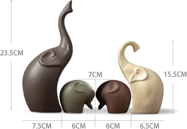 Elefantfamilj Staty Porslin Skulptur Staty (Set om 4), Dek