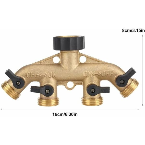 1 stk. 4-vejs messing haveslangesplitter 3/4\" vandhanesplitter Stop C