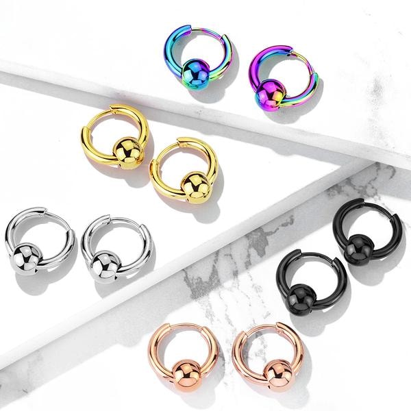 1Par 17 mm Hoops örhängen i IP 316L Kirurgiskt stål med kula 2 svart