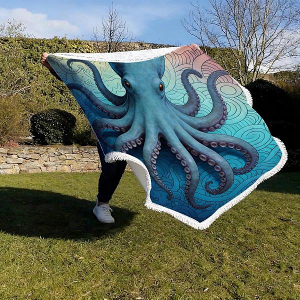100cm x 100cm Merenelävät Mikrokuitu Pyöreä Hapsullinen Rantapyyhe C
