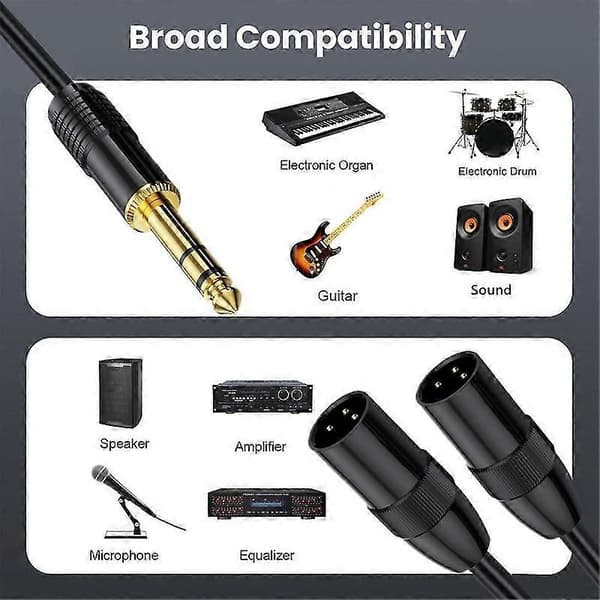 6,35 mm TRS hannplugg til 2 doble XLR hannmikrofon stereo ubalansert lydkonverter adapter Y-splitter kabelledning-C