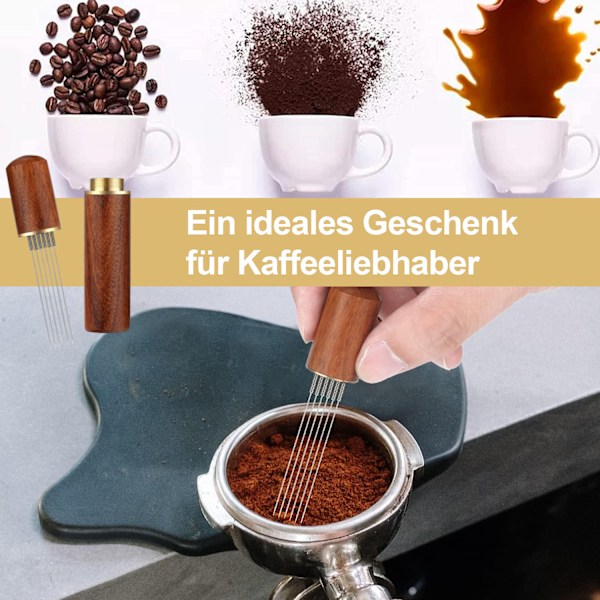 Espressomaskin Tillbehör, Fin Nål Design Espresso Distributionsverktyg För Jämn Espressoextraktion, Högkvalitativt Rostfritt Stål, Naturligt Trä