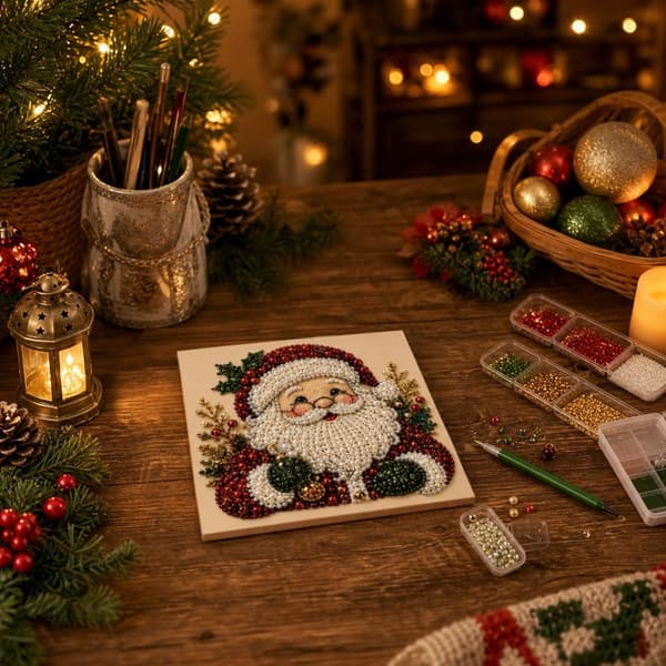 Juleperle- og diamantmalingssett, DIY-perlekunstsett for voksne—Julenissen SantaClaus