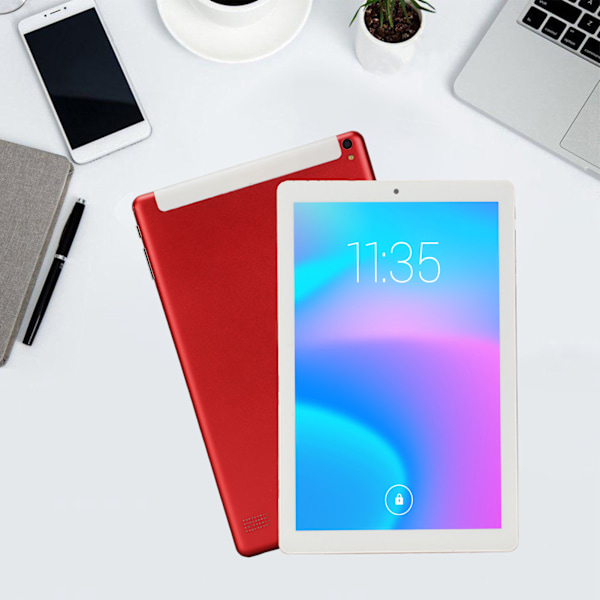 10,1-tums surfplatta för Android 11.0 2.4G 5G WiFi Dual Band 6GB RAM 128GB ROM 1960x1080 IPS Samtalssurfplatta 100‑240V Röd EU-kontakt