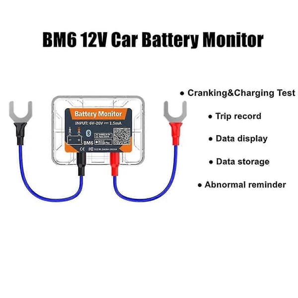 Trådløs Bluetooth 12V Batteriovervåker BM6 med App for helsesjekk av bilbatteri og batteritester
