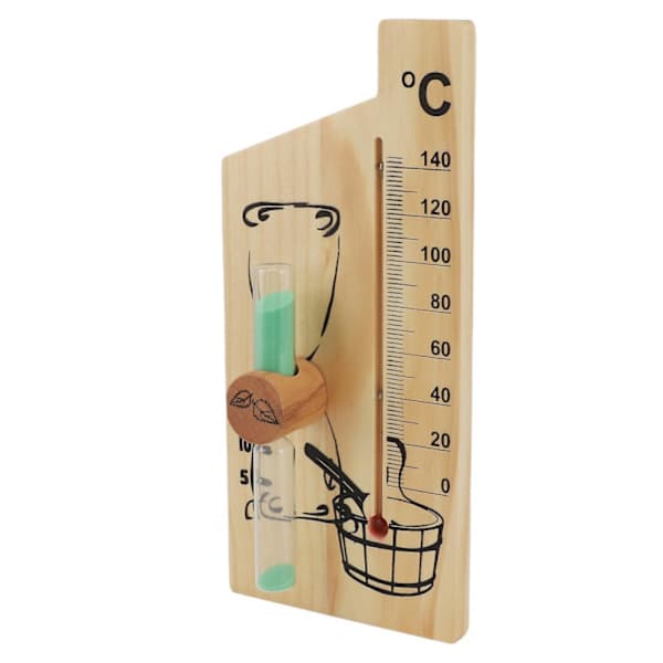Badstuetermometer Timeglass 15 Minutters Sandtimer Gull Tre 0 til 140 Celsius Grader Temperaturmåler Veggmontert Badstutilbehør