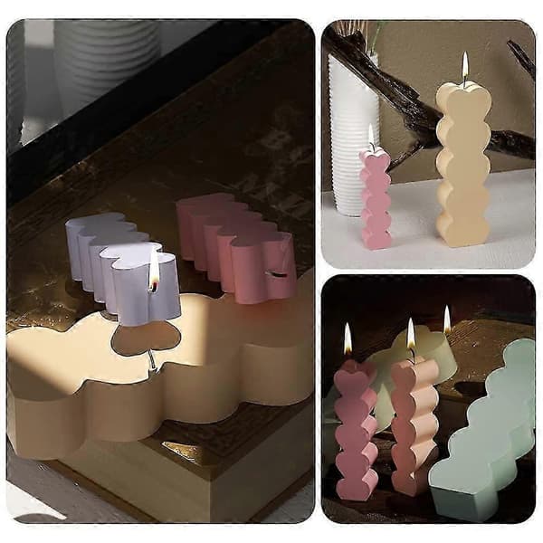 4 stk. Lysforme til lysfremstilling, hjerteformede silikonelysforme, søjlelysforme, epoxyharpiksforme til fremstilling af 3D-lys DIY