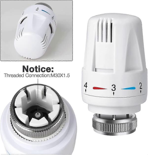 Termostatisk radiatorventil, 2 stk. termostatiske ventilhoder, radiatortermostathode M30 X 1.5, standard erstatningshode for radiatorventiler