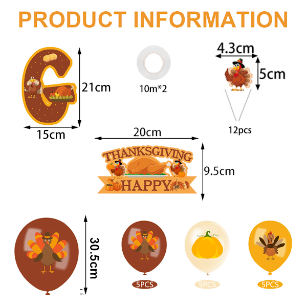 Elegant Tårtdekoration, 3D Kalkondekorationer, Livfulla Hängande Pappersfläktar, Give Thanks Banner, Höstskördetema för Thanksgiving-festtillbehör