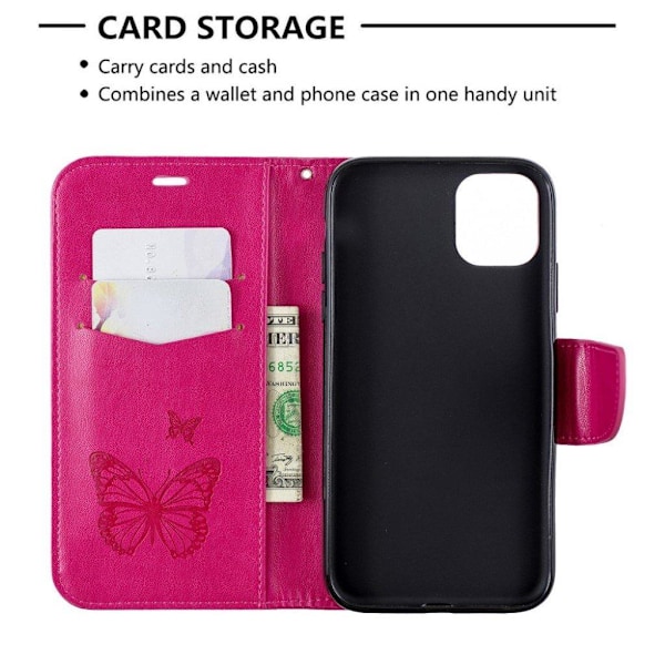 Butterfly läder iPhone 11 fodral - Rosa Rosa