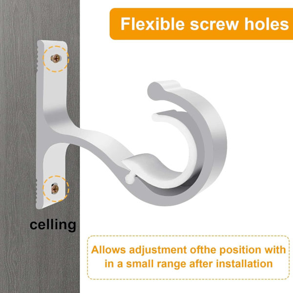 Sett med 2 gardinstangholdere (hvit), ø 25-28 mm solid aluminium