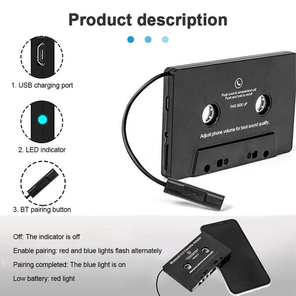 Bluetooth 5.0 Kassetteadapter Bil Trådløs Kassetteadapter Kassette MP3 Radio