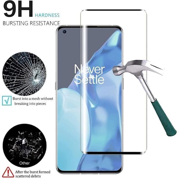 Lot 2 härdat glas för One Plus 9 Pro (6,7 tum) Anti-skrapa fönster med högt motstånd härdat glas Svart