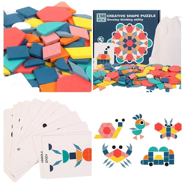Klassiska Trämönsterblock, Geometriskt Formpussel För Kreativ Lek Och Intellektuell Utveckling Hos Barn Över 3 År, 180-Delars Set Med
