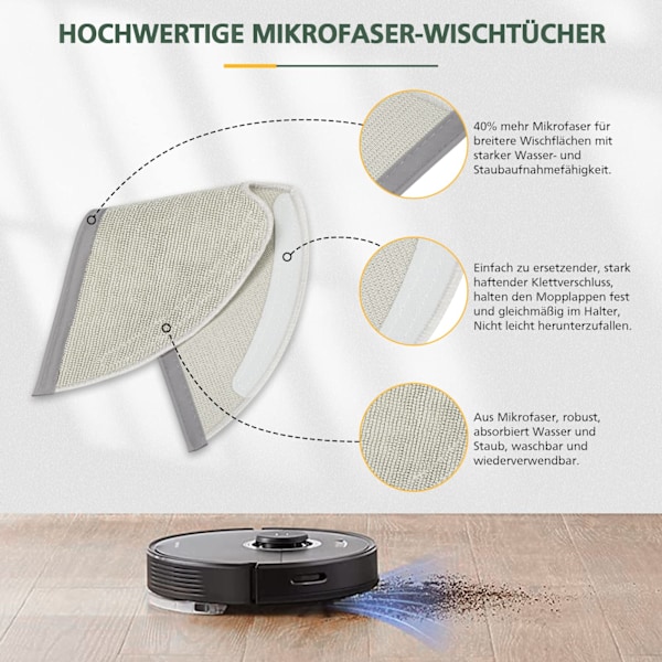 Pro-Clean Moppdukar För Xiaomi Roborock Q7, Vattenabsorption Och Återanvändbara, Designade För Högkvalitativ Rengöring På Förseglade Hårda Golv Såsom