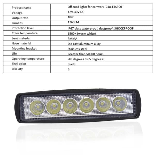 Glødende Sentinel, 18W Super Lys LED-lysbjælke, Universal Anvendelse Til Diverse Køretøjer, Vandtæt Beskyttelse Mod Elementerne, Justerbar