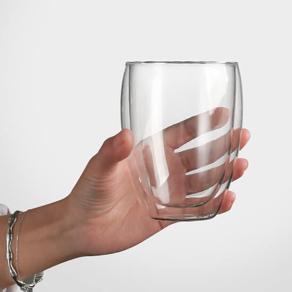 Dubbelväggiga isolerade glasmuggar (2-pack), kaffemuggar, tekoppar, dricksglas för kalla eller varma drycker (350 ml)